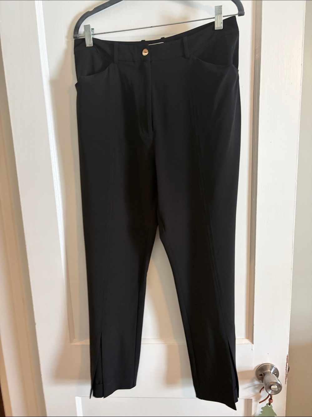 Jonathan Simkhai Black Split Hem Ankle Pants with Gold Button Accent
